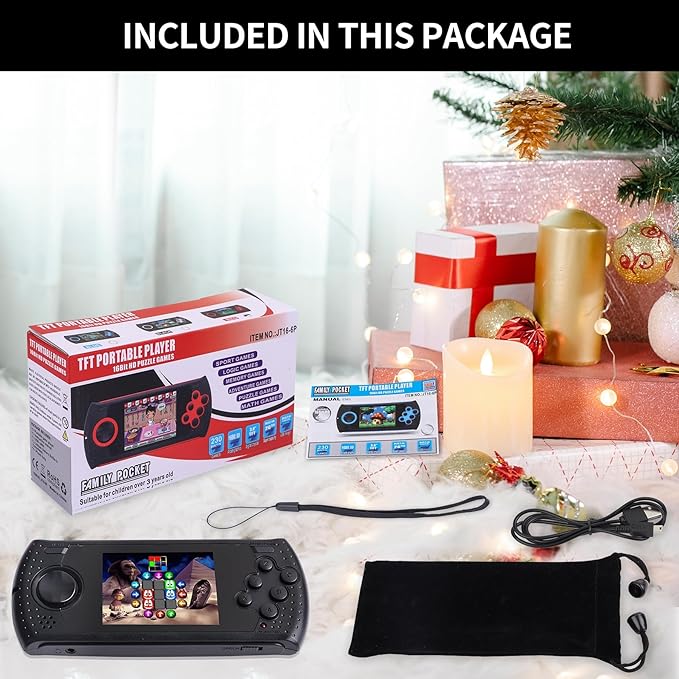 16 Bit Handheld Game for Kids Built-in 230 HD Classic Retro Video Games USB Rechargeable 3.0 Inch Childrens Travel Electronics Toys Portable Gaming Player System Gift for Boys Girls Ages 4-8-12-CubbioJoy