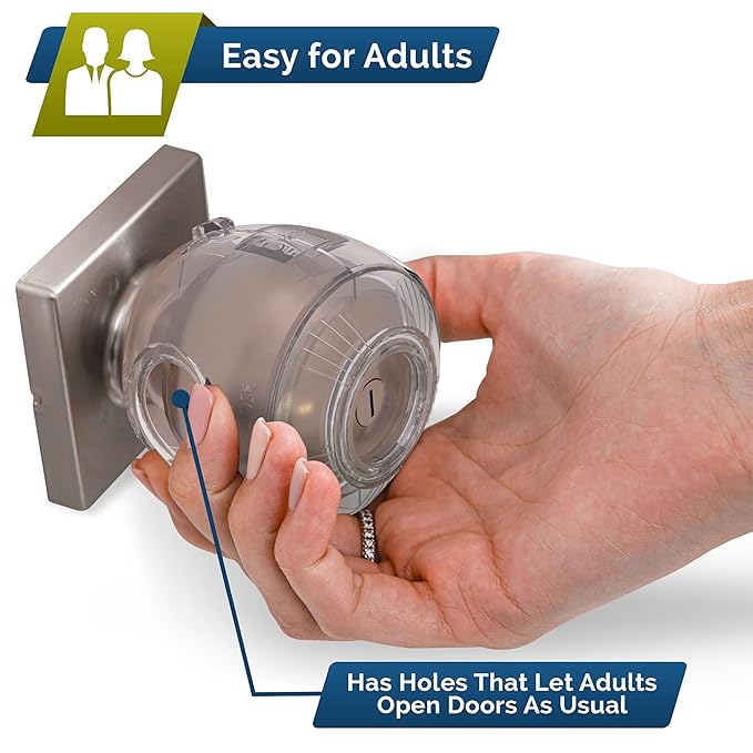 Child Safety Door Knob Cover (4 Pack) Hard-to-Remove Dual-Lock Door Handle Covers for Kids - Reusable Baby Proof Door Knob Locks - Installs Easily, No Tools Needed (Clear)-CubbioJoy
