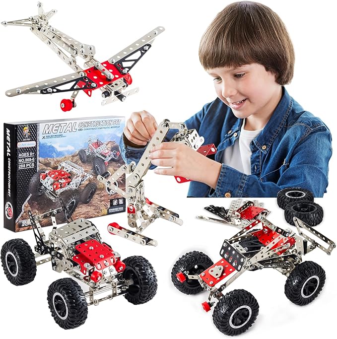 6-in-1 STEM Kit - Engineering Metal Truck, Airplane and Sports Car Excavator Toy for Boys 8-12 - STEM Building Toys for Kids 5-7, 6-8, 8-10 Educational Toys for Kids Boys Model Kit-CubbioJoy