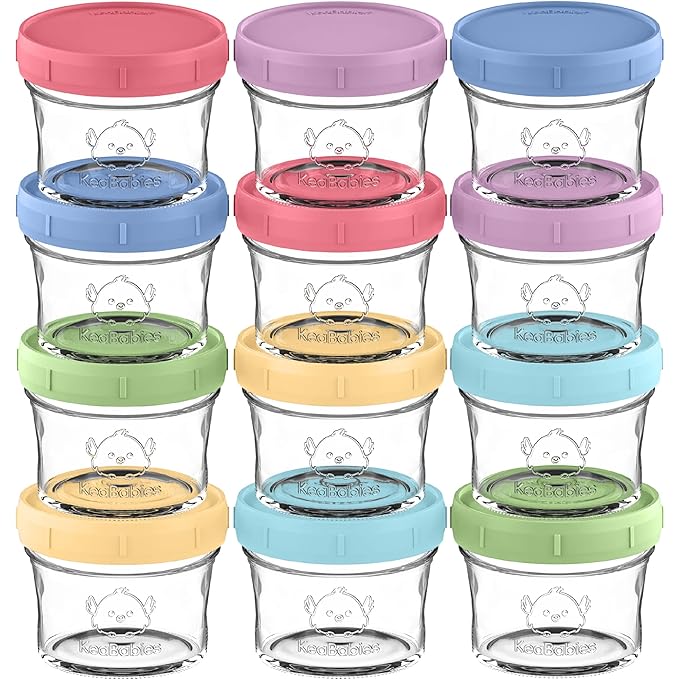 KeaBabies 12pk 4oz Glass Baby Food Containers with Lids - Leak-Proof, Microwavable Small Glass Jars, Baby Purees & Toddler Snack Storage Containers, BPA-Free, Dishwasher & Freezer Safe (Nord)-CubbioJoy