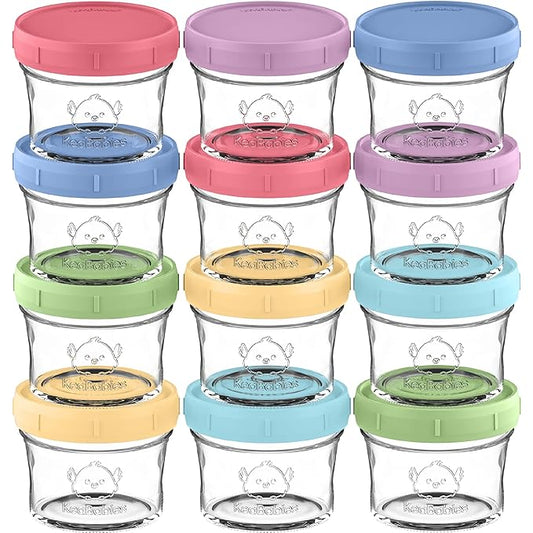 KeaBabies 12pk 4oz Glass Baby Food Containers with Lids - Leak-Proof, Microwavable Small Glass Jars, Baby Purees & Toddler Snack Storage Containers, BPA-Free, Dishwasher & Freezer Safe (Nord)-CubbioJoy