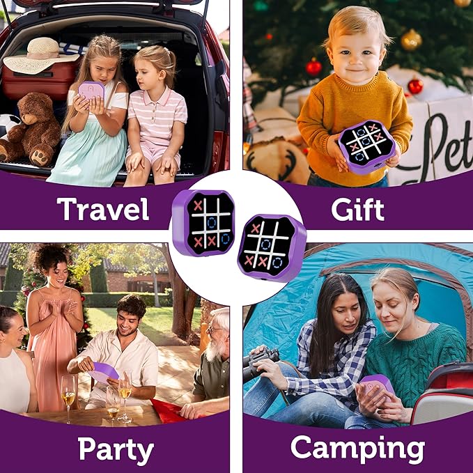 3 in 1 Electronic Tic Tac Toe Game, Handheld Digital Tic Tac Toe Bolt Game with Silent Mode, Portable Learing Toy Gift for Kids & Adults, Purple(One Pack)-CubbioJoy