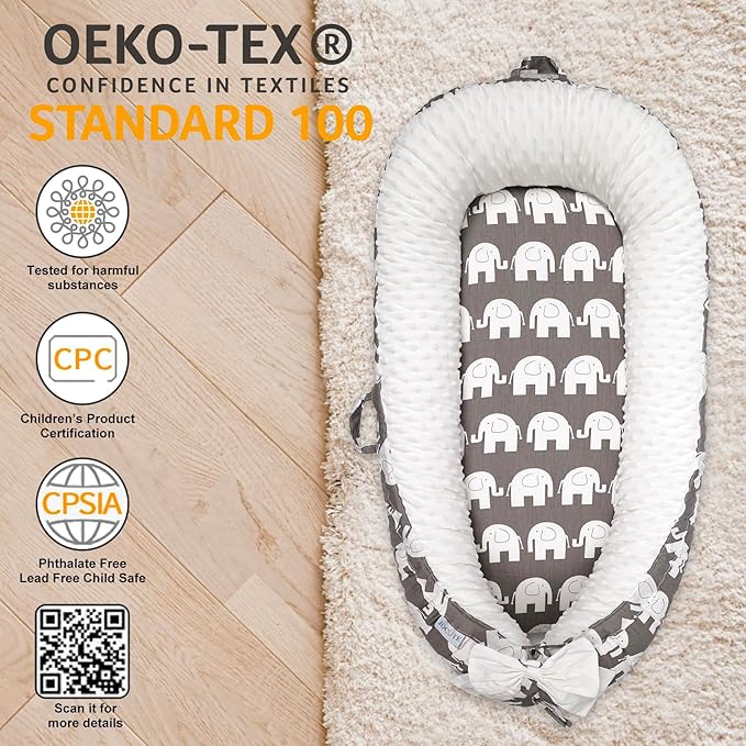 Baby Lounger | Organic Cotton Infant Lounger | Reversible, Adjustable & Portable Floor Lounger | Soft, Breathable, Washable Cover-CubbioJoy