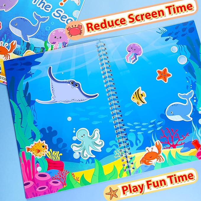 Jelly Sticker Books for Toddlers 2-4 Years, Under The Sea Stickers for Kids 1-3, Reusable Sticker Book for Toddler Plane Activities Travel Essentials (Under The Sea)-CubbioJoy