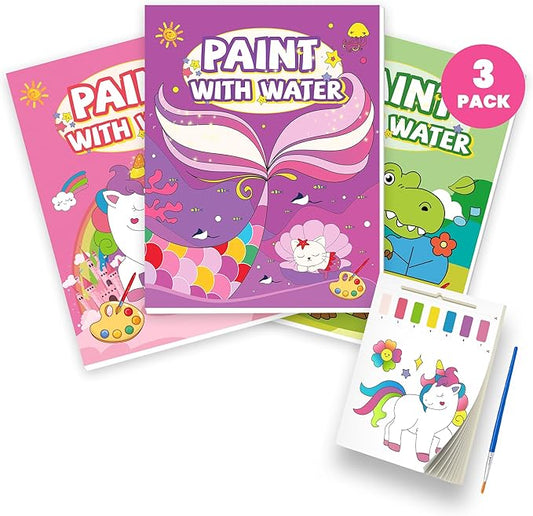 3PCS Paint With Water Books for Kids 20 Page Each,Unicorn Mermaid & Dinosaur Watercolor Paint Book Set for Kid,Toddlers Color Coloring Painting Drawing Set,Mess Free Toys Gifts for Kid Age 3 4 5 6 7 8-CubbioJoy
