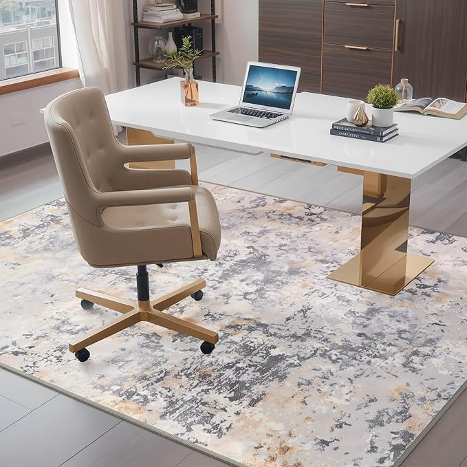 Area Rug 4x6 Washable Grey Rug for Bedroom, Abstract Modern Living Room Rugs Non Slip Low Pile, Carpet for Kitchen, Nursery, Kids Room, Office-CubbioJoy