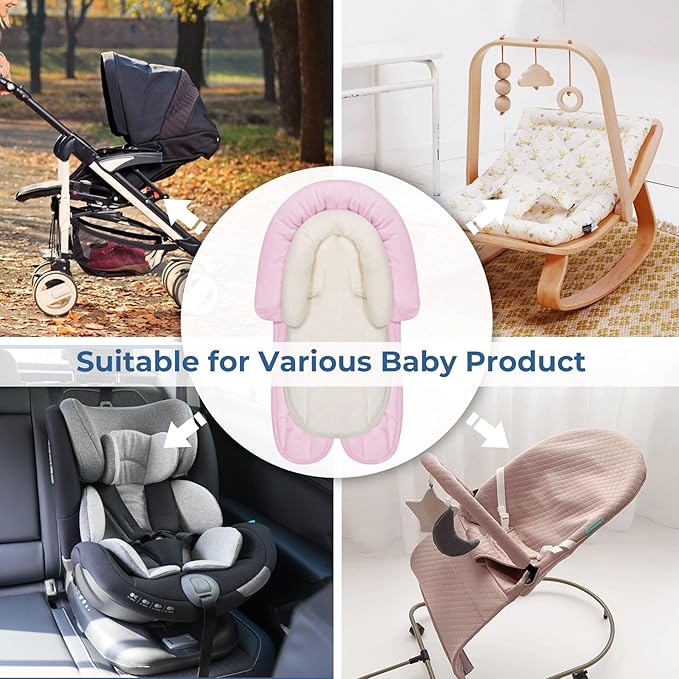 COOLBEBE New 2-in-1 Babybody Supports for Baby Newborn Infants - Extra Soft Stroller Cushion Pads Car Seat Insert, Seasons, Pink-CubbioJoy