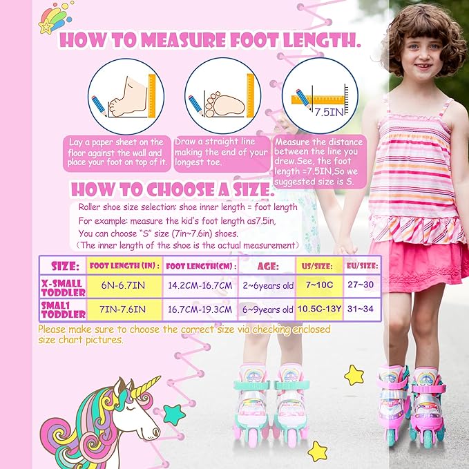 4-Pejiijar Rainbow Unicorn Kids Roller Skates for Girls Toddler Ages 2-4 5-8 8-12,Adjustable Roller Shoes with Luminous Wheels for Birthday Xmas Gifts-CubbioJoy