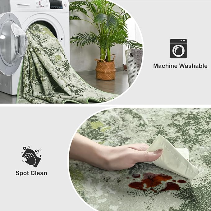 Kelarea 4x6 Rug for Living Room, Green Washable Non-Slip Rugs, Low Pile Soft Modern Abstract Carpet for Bedroom, Kitchen, Dining Room, Classroom, Dorm, Nursery, Home Office-CubbioJoy