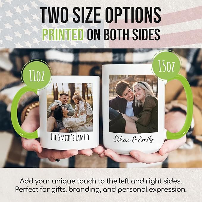 Custom Mug Upload Your Picture Personalized Coffee Mug with Photo Text Name Customized Cup Unique Ideas Gifts for Men Women Mom Dad Girlfriend Boyfriend Friend Family (Green, 15oz)-CubbioJoy