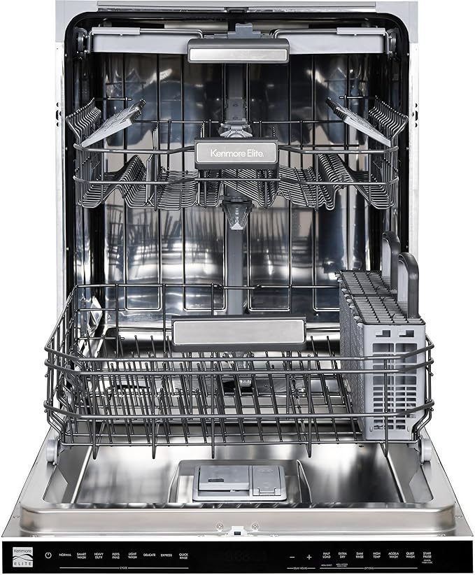 Kenmore Elite 24" Built-in Stainless Steel Tub Dishwasher TotalFlex 3rd, SmartWash, UltraWash, TurboDry, MoreSpace Plus Adjustable Rack, Energy Star Certified, White-CubbioJoy