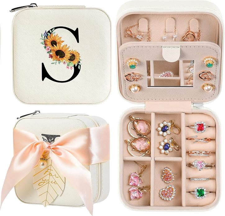 AYGXU Travel Jewelry Box for Women and Girls - Small Case With Initial A-Z - Teacher Gifts-CubbioJoy