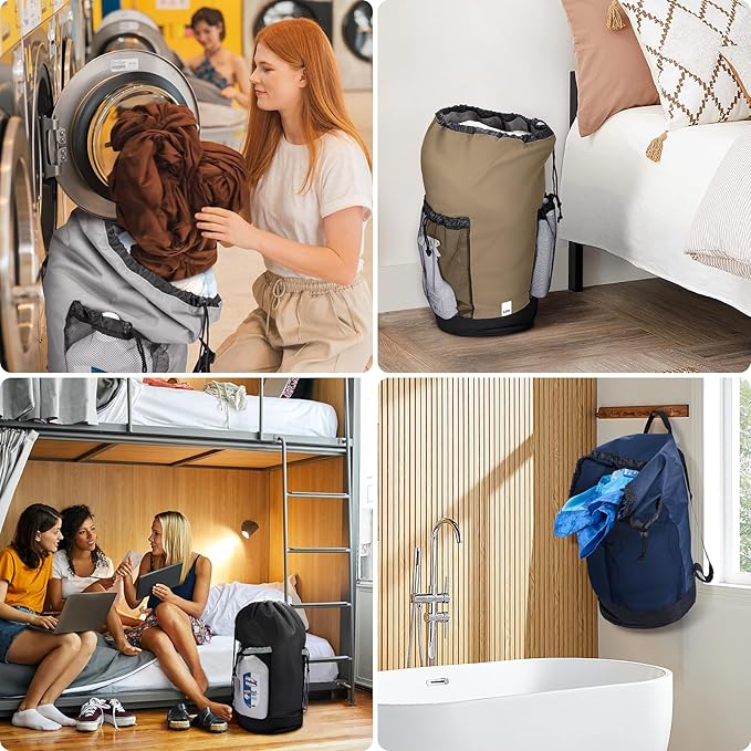 BALEINE 120L Laundry Bag Backpack, 900D Oxford Fabric Large Travel Laundry Bags with Shoulder Straps and 2 Mesh Pockets for College Dorm, Apartment, Laundromat (Gray, 120L)-CubbioJoy