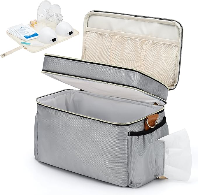 Breastmilk Cooler Bag with 6 Ice Pack, Wearable Breast Pump Bag Compatible with Willow, Elvie, Medela & Momcozy M5/S12 Pro Pumps & Accessories for Work, Travel and Family Use Grey-CubbioJoy