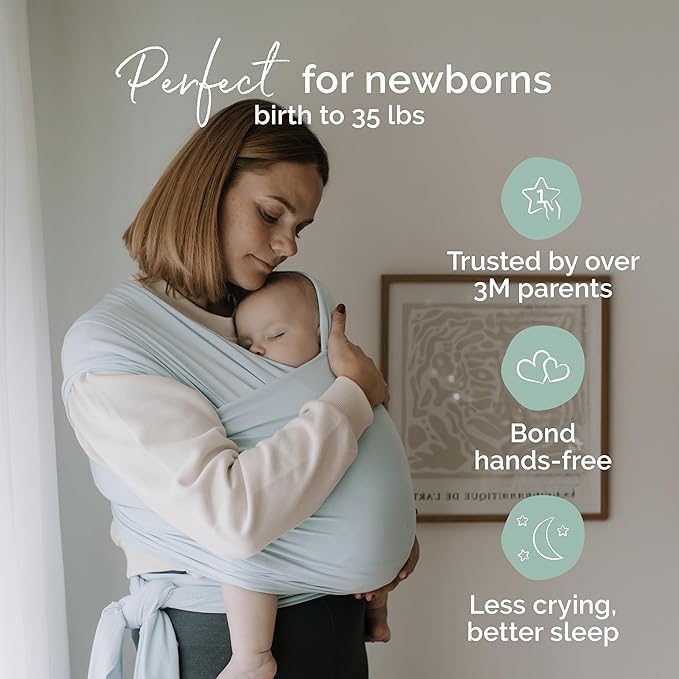 Boba Baby Wrap Carrier - Original Baby Carrier Wrap Sling for Newborns - Baby Wearing Essentials - Newborn Wrap Swaddle Holder, Newborn to Toddler Infant Sling (Serenity Light Blue)-CubbioJoy