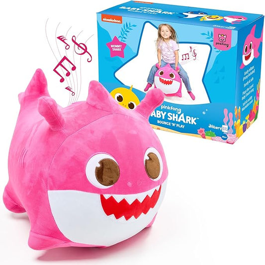 JITTERYGIT Baby Shark Bouncy Hopper - Musical Plush Toy for Kids and Toddlers - Mommy Shark (Pink)-CubbioJoy