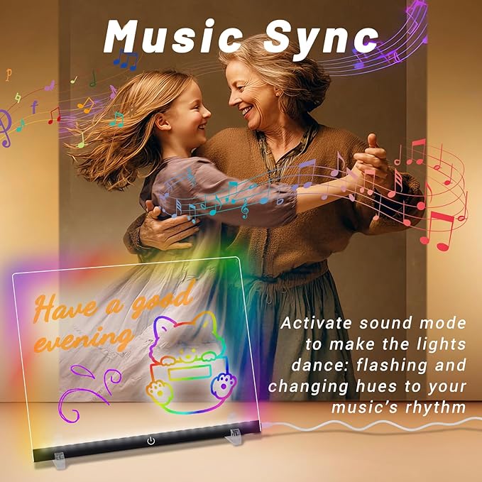 Doodle Glow, LED Note Board with Colors, 14.1"x10.9" Wooshneesham Acrylic Dry Erase Board, 16M-Color LED Light-Up Memo w/Music Sync, APP & Remote, Stand & 7 Markers, Battery Case, Neon Glow (Black)-CubbioJoy