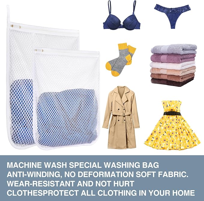 3 pcs Durable Honeycomb Mesh Laundry Bags for Delicates 16" x 19" (2 Large) 12" x 15" (1 Medium)-CubbioJoy