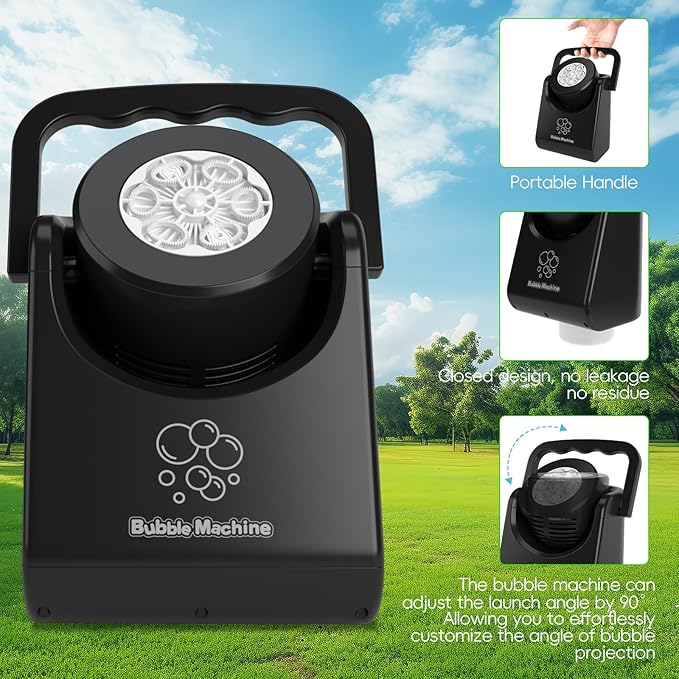 Bubble Machine Automatic Bubble Blower for Kids Batteries Operated Portable Bubble Maker Electric Bubble Machine Adjust Angle by 90° Indoor Outdoor Toy for Birthday Party Wedding (Portable Black)-CubbioJoy