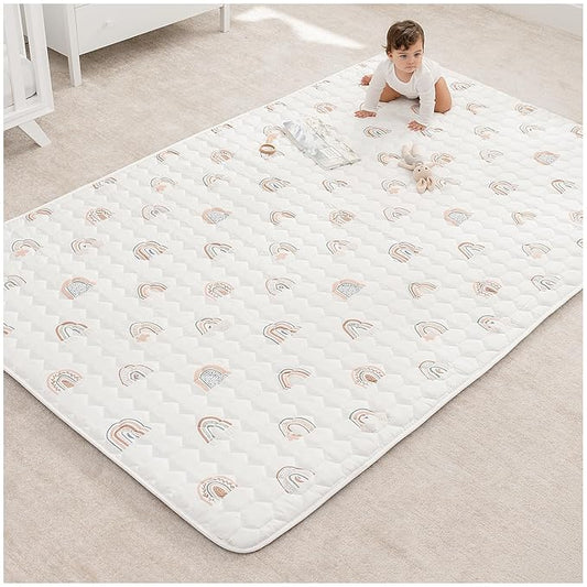 Comfy Cubs Rectangle Kids Play Mat - Large 60 x 96 inches Soft Quilted Baby Floor Mat with Non-Slip Bottom - Plush Design for Toddlers' Playtime and Relaxation - Comfortable and Durable - Rainbow-CubbioJoy