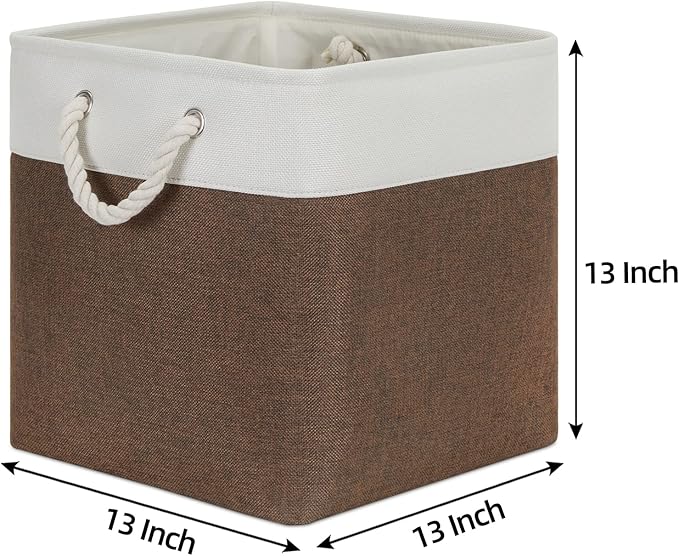 Bidtakay Collapsible Rustic Cube Storage - Brown Cloth Baskets with Handles, 13x13x13 Inch, Set of 3 Fabric Storage Bins-CubbioJoy