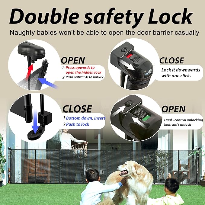 200" Retractable Baby Gates Extra Wide for Large Opening, 41" Extra Tall Retractable Dog Gate Pet Gates, Long Child Safety Mesh Gate with Fiberglass Rods for Stairs, Doorways, Hallways, Indoor/Outdoor-CubbioJoy