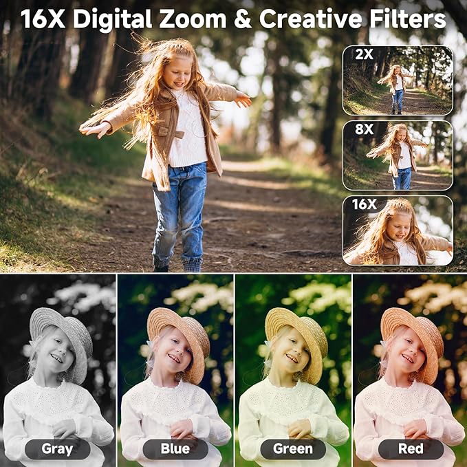 Digital Camera FHD 4K Kids Camera 44MP with 64GB SD Card 2 Batteries Autofocus 16X Digital Zoom Compact Portable Point and Shoot Digital Small Vintage Camera for Teens Boys Girls Students (Black)-CubbioJoy