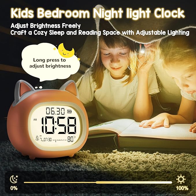 Kids Alarm Clock with Night Light for Kids, Small Digital Alarm Clocks for Bedrooms, Routine Builder, Cute Cat Alarm Clock with Sleep Training, Snooze, 12/24H, Date & Day, Temperature, USB Port-CubbioJoy