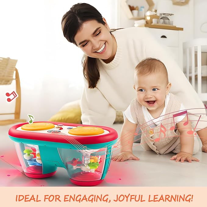 Baby Toys for 6 to 12 Months, Drum Musical Learning Infant Toys Rotating Light Up Toys for 12-18 Months, Tummy Time Toys for Baby 0-3-6-9 Months, Baby Gifts Toys 1 Year Old-CubbioJoy