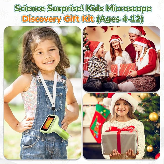 3.0" Screen Digital Microscope for Kids: 1000X Rechargeable Mini Pocket Portable Miniscope Magnifying Glass 4K Coin Jewelry Loupe Edu Science STEM Toy Xmas Gift 4-12 Boys Girls-CubbioJoy