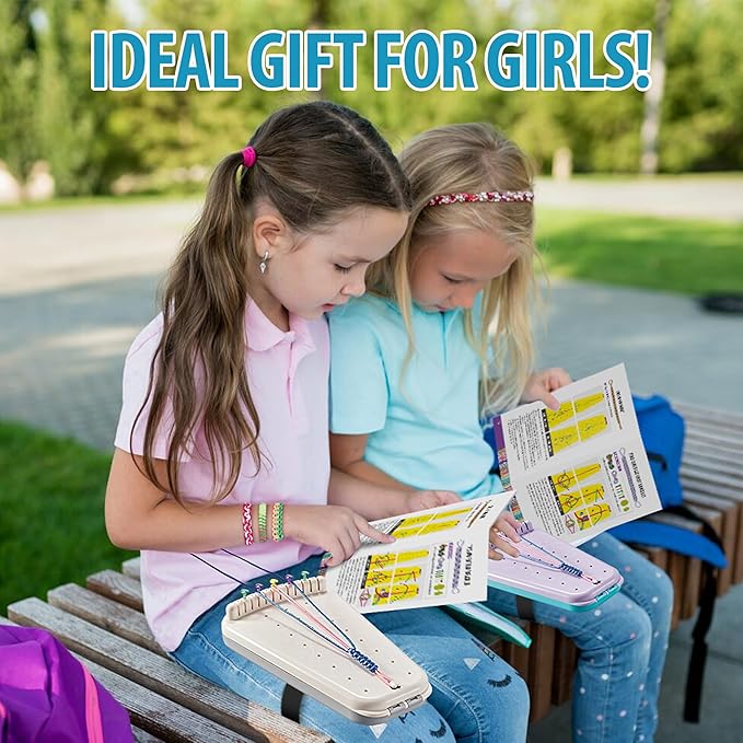 Chilpals Friendship Bracelet Making Kit for Girls,Arts and Crafts for Kids Ages 8-12,Birthday Gifts Ideas for Girl 7 8 9 10 11 Year Old - 2 in 1 Bracelets String Maker Toys Set (White)-CubbioJoy