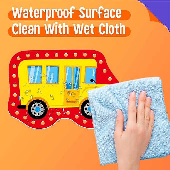 9 Pieces Kids Lacing Cards, Double Sided Vehicle Sewing Cards with 9 Colorful Laces, Imagination Development Lacing Toys Games for Children Educational and Learning Activity-CubbioJoy