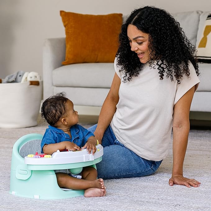 Infantino Music & Lights 3-in-1 Discovery Seat and Booster - Convertible Booster, Infant Activity Seat and Feeding Seat with Electronic Piano for Sensory Exploration, for Babies and Toddlers, Mint-CubbioJoy