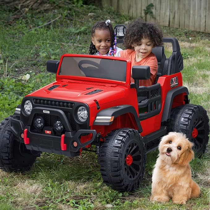 2 Seater Ride on Toy Car for Kids, 24V 4WD Ride-on Truck Kids Electric Car with Remote Control, 4x200W Motors - Red-CubbioJoy
