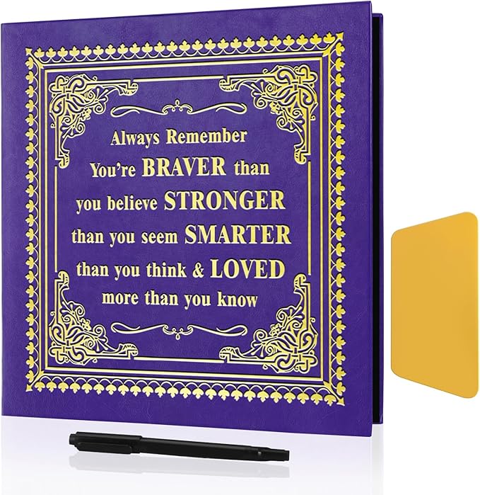 Inspirational Leather Photo Album,Magnetic Self-Stick Page Photo Album,Family Album,Hand Made DIY Albums Holds 3x5, 4x6, 5x7, 6x8 Photos (purple-always remember)-CubbioJoy