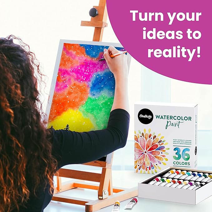 Chalkola Watercolor Paint Set for Adults, Kids, Beginner & Professional Artists - 36 Watercolor Tubes Set (12ml, 0.4oz), 10 Painting Brushes & 1 Palette | Vibrant Water Color Art Painting Supplies-CubbioJoy