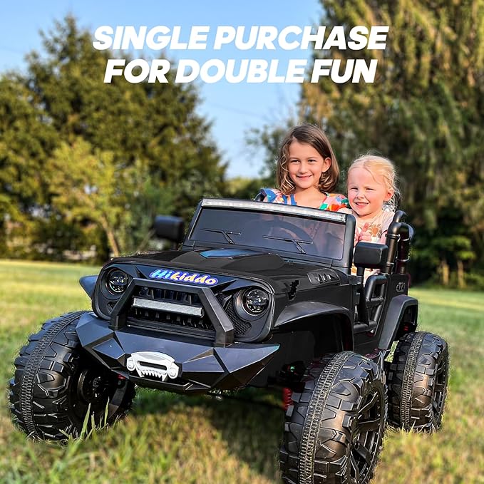24V 9Ah Ride on Toy for Big Kids, 4x4 2 Seater Ride on Car Truck w/Remote Control, 4x200W Motors - Black Warrior-CubbioJoy