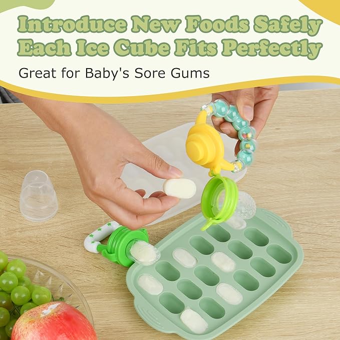 Baby Fruit Feeder & Baby Breastmilk Popsicle Molds-WAJIAYON Silicone Babies Food Freezer Tray Storage Containers, Infant Food Pacifier Feeder and Teether Infant Teething Feeders-Green-CubbioJoy