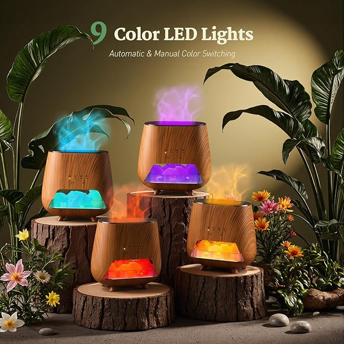 2-in-1 Ultrasonic Aromatherapy Diffuser: Essential Oil Diffuser & Himalayan Salt Lamp, Quiet Scent Diffusers for Home with Cool Mist and Timer Settings-CubbioJoy