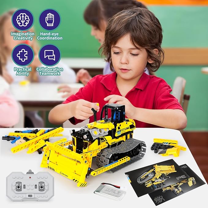 5 in 1 STEM Robot Toy Building Kit, 452 PCS Blocks App & Remote Control Engineering Toys Robotics for Kids Ages 8-12, RC Bulldozer Erector Sets for Boys Girls 6 7 9 10 11 13 14+ Birthday Gifts-CubbioJoy