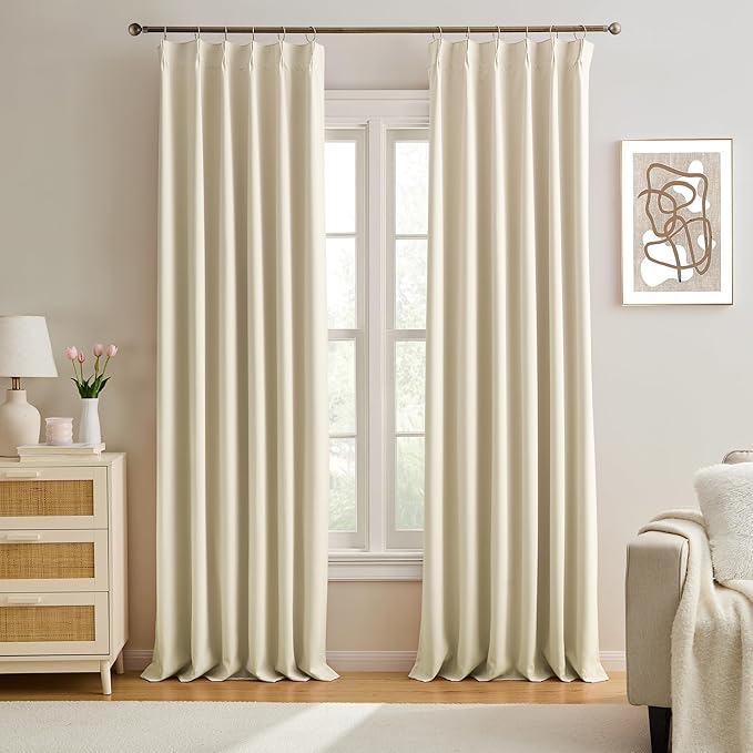 KEQIAOSUOCAI Pinch Pleated Curtains 108 Inches Long for Living Room 2 Panels Set Cream Beige, Luxury Modern Floor to Ceiling Curtains Room Darkening Thermal Window Drapes Decor 9 FT,40 Inch Wide-CubbioJoy