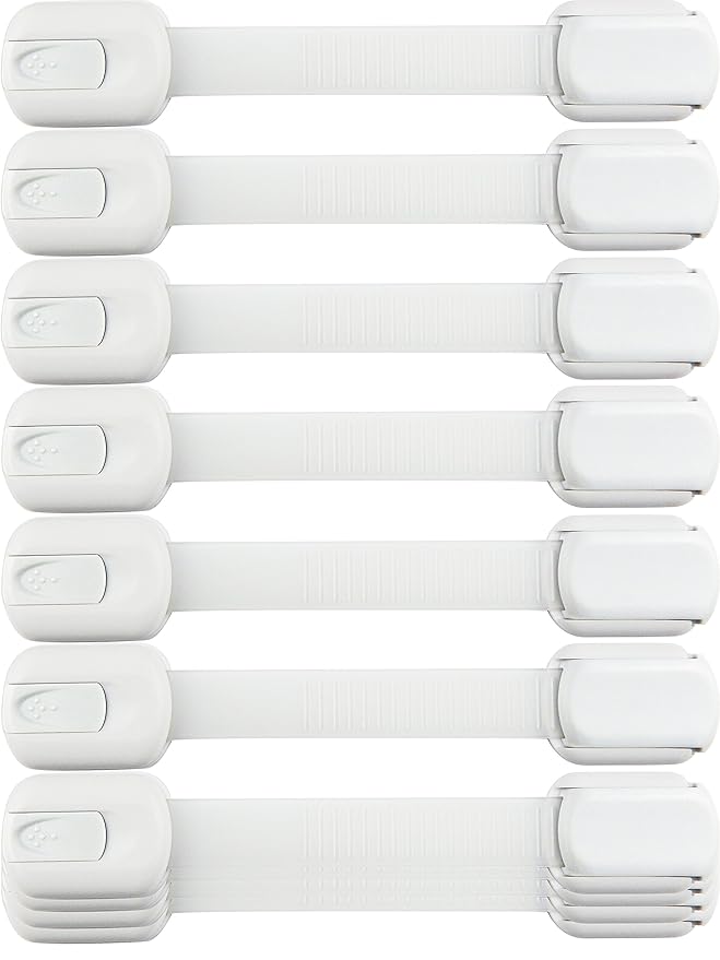 Child Safety Strap Locks (10 Pack) Baby Locks for Cabinets and Drawers, Toilet, Fridge & More. 3M Adhesive Pads. Easy Installation, No Drilling Required, White-CubbioJoy