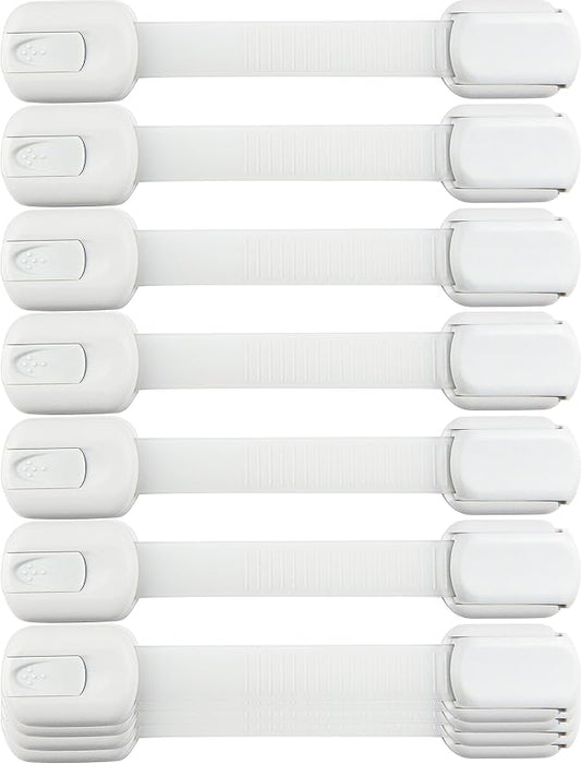Child Safety Strap Locks (10 Pack) Baby Locks for Cabinets and Drawers, Toilet, Fridge & More. 3M Adhesive Pads. Easy Installation, No Drilling Required, White-CubbioJoy