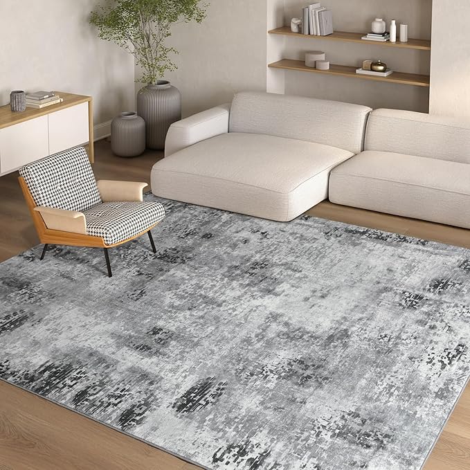 Kelarea Living Room Rug 5x7 Grey Rug Machine Washable Large Area Rugs, Non Slip Abstract Vintage Indoor Carpet for Bedroom, Nursery, Classroom, Dining Room, Home Office-CubbioJoy