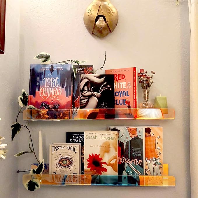 36 inches Iridescent Acrylic Floating Shelf,Wall Mounted Kids Bookshelf, Display Book Shelves for Kids Nursery Toddler Classroom 2 Packs-CubbioJoy