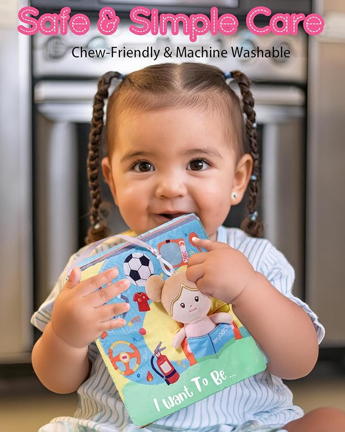Interactive Sensory Soft Cloth Book, Educational Crinkle Quiet Activity Busy Book for Babies,Toddler Travel Toy Gift for Boys and Girls (I Want to Be)-CubbioJoy