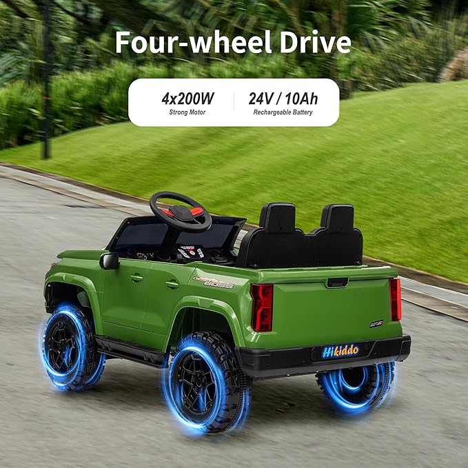 24V 10Ah Ride on Toy for Big Kids, 4WD 2 Seater Electric SUV Kids Car to Drive w/Remote Control, 4x200W Motors - Army Green-CubbioJoy