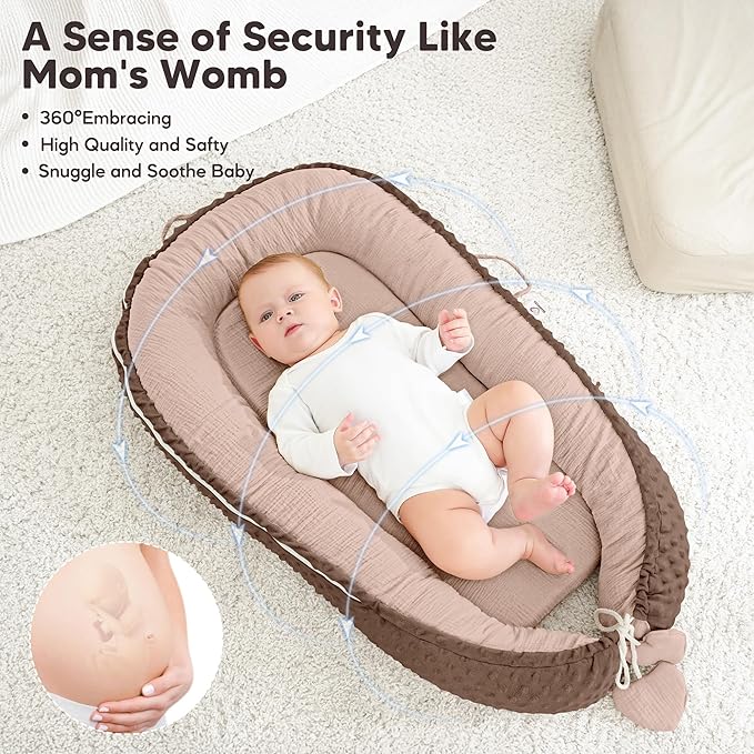 Baby Lounger - Infant Lounger Pillow for Newborn 0-24 Months, Soft, Breathable & Portable Baby Lounger Pillow for Boys & Girls, Cozy Baby Floor Seat for Home & Travel (Sand)-CubbioJoy