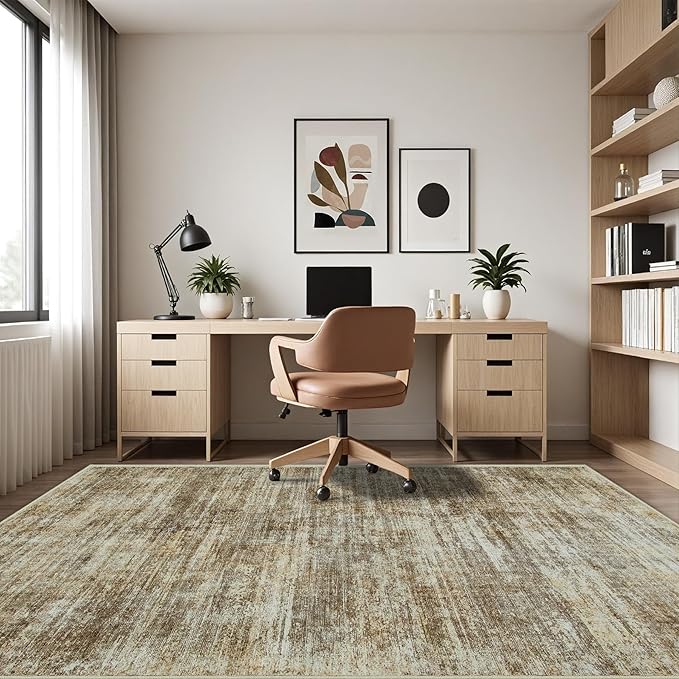 Area Rugs 8x10 Living Room Rugs: Large Modern Abstract Washable Rug with Non-Slip Backing, Thin Carpet for Dining Room Table Bedroom Nursery Indoor Home Office-Brown-CubbioJoy