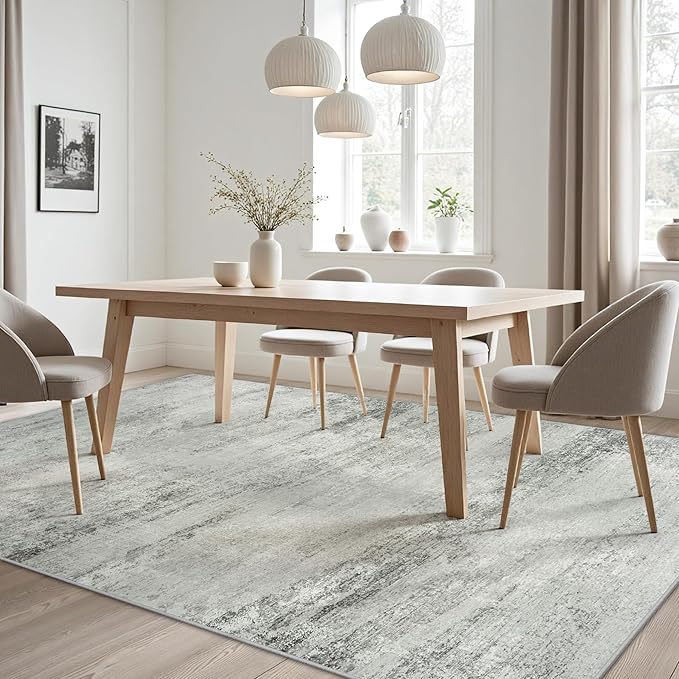 Area Rugs 8x10 Living Room Rugs: Large Modern Abstract Washable Rug with Non-Slip Backing, Thin Carpet for Dining Room Table Bedroom Nursery Indoor Home Office-Gray-CubbioJoy